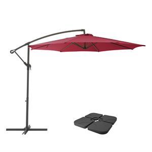 corliving 9.5ft offset wine red fabric patio umbrella and base weight