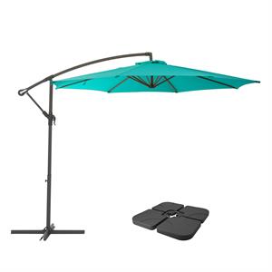 corliving 9.5ft offset turquoise fabric patio umbrella and base weight