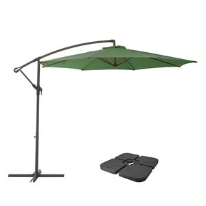 corliving 9.5ft offset green fabric patio umbrella and base weight