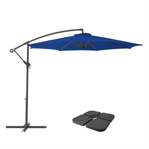 corliving 9.5ft offset cobalt blue fabric patio umbrella and base weight