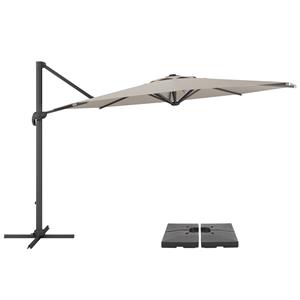 corliving 11.5ft offset sand gray fabric patio umbrella and base