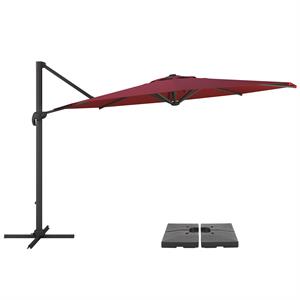 corliving 11.5ft offset wine red fabric patio umbrella and base