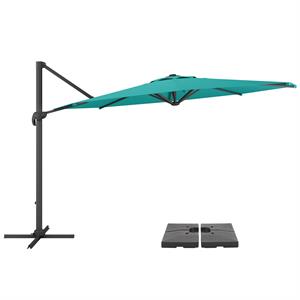 corliving 11.5ft offset turquoise fabric patio umbrella and base