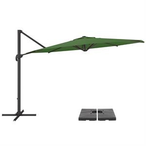 corliving 11.5ft offset forest green fabric patio umbrella and base