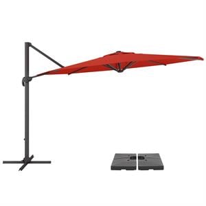corliving 11.5ft offset crimson red fabric patio umbrella and base