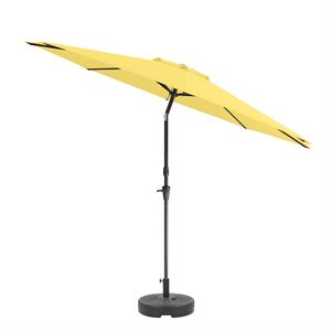 corliving 10ft wind resistant tilting yellow fabric patio umbrella and base