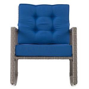 corliving parksville patio rocking chair - blended gray with blue fabric cushion
