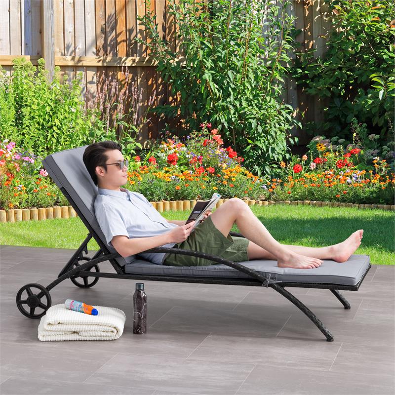Black with Ash Gray Fabric Cushions CorLiving Patio Sun Lounger