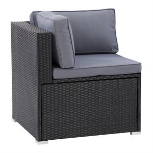 CorLiving Parksville Black Wicker / Rattan Patio Corner Chair with Gray Cushions
