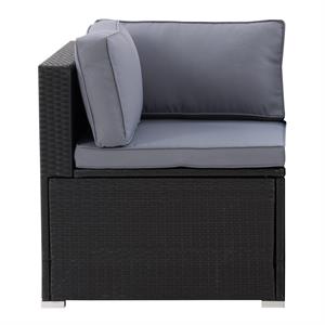 corliving patio sectional corner chair - black with gray fabric cushions