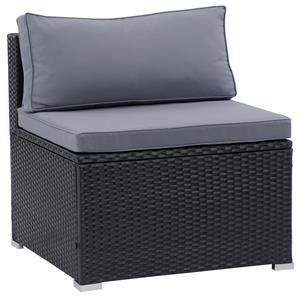 CorLiving Parksville Black Wicker / Rattan Patio Middle Chair with Gray Cushions