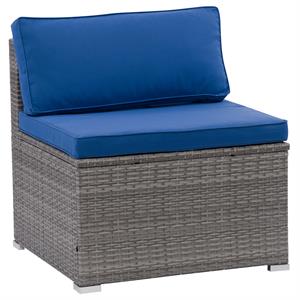 CorLiving Parksville Gray Wicker / Rattan Patio Middle Chair with Blue Cushions