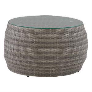 corliving patio round glass top coffee table in blended grey