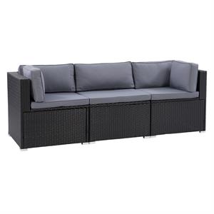 CorLiving Parksville Black Wicker / Rattan Patio Sofa with Gray Fabric Cushions