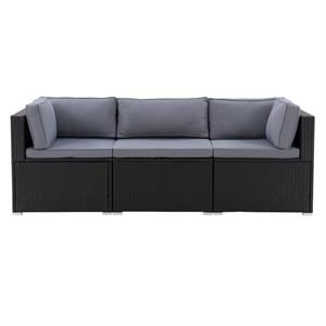 corliving patio sectional set 3pc - black with gray fabric cushions