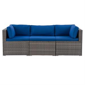 corliving patio sectional set 3pc - grey with oxford blue fabric cushions