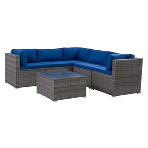 CorLiving Parksville Gray Wicker / Rattan 6 Pc Patio Sectional Set with Table