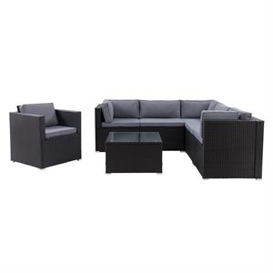 corliving patio sectional set 7pc - black with gray fabric cushions