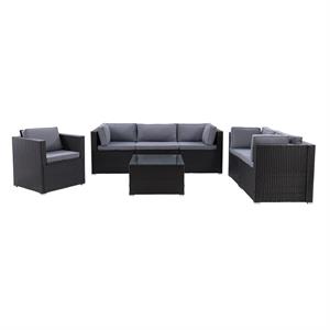corliving patio sofa sectional set 7pc - black with gray fabric cushions