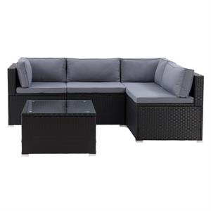 corliving patio sectional set 5pc - black with gray fabric cushions