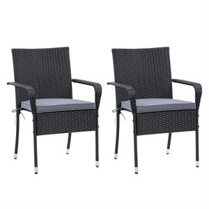 corliving patio dining stackable chair set of 2 - black resin rattan wicker