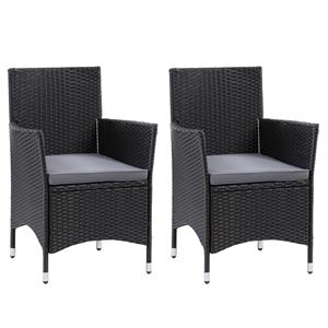 CorLiving Parksville Black Wicker / Rattan Patio Dining Armchairs - Set of 2