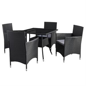 CorLiving Parksville 5 Pc Black Wicker / Rattan Patio Dining Set w Square Table