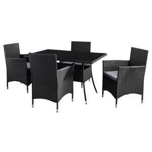 CorLiving Parksville 5p Black Wicker / Rattan Patio Dining Set w Rectangle Table