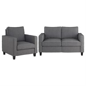 corliving georgia gray fabric loveseat sofa and accent chair set - 2pcs
