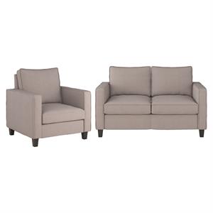 corliving georgia beige fabric loveseat sofa and accent chair set - 2pcs