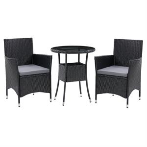 CorLiving Parksville 3pc Black Wicker / Rattan Patio Bistro Set with Round Table