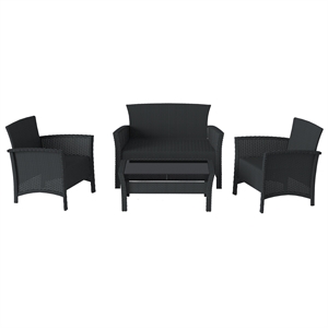 corliving black rattan wicker patio set - frame only/cushions sold separately