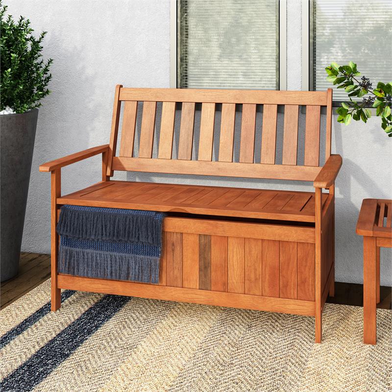 solid wood outdoor storage bench