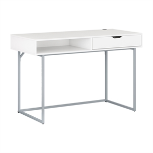 corliving auston modern single drawer white desk with steel legs