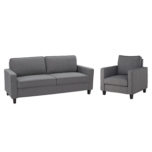 corliving georgia gray fabric upholstered three seater sofa and chair set - 2pcs