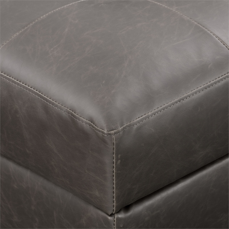 Corliving Antonio Tufted Faux Leather, Silver Leather Storage Ottoman