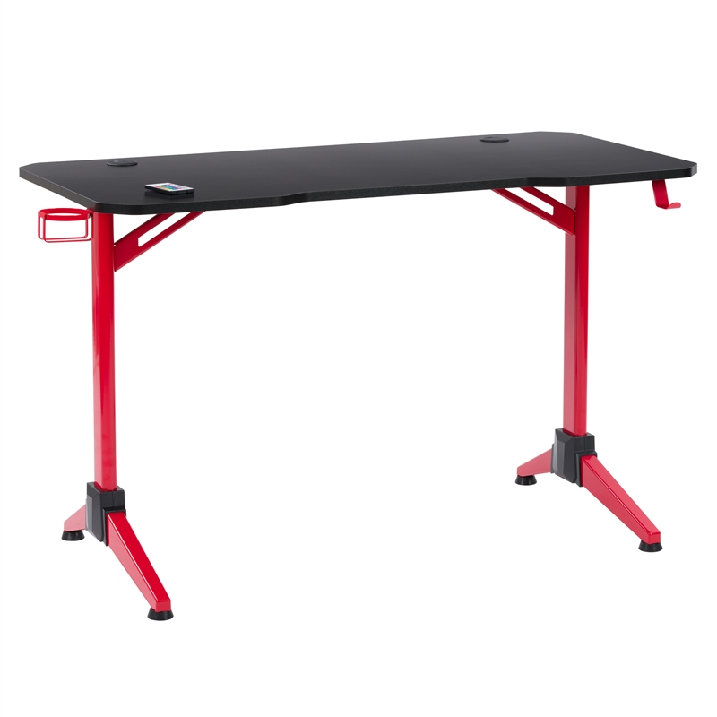 Corliving Conqueror Black And Red Gaming Desk With Led Lights Cymax Business Red Gaming Desk With Led Lights, Red Desk Led Lights