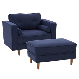 corliving mulberry fabric modern accent chair and ottoman set navy blue - 2pcs