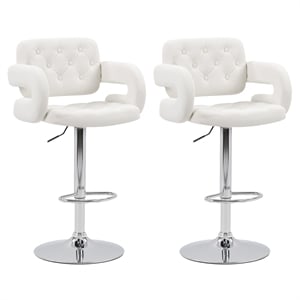 corliving adjustable counter faux leather barstool with armrests white set of 2