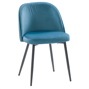 corliving ayla velvet fabric upholstered side chair in blue with gray legs