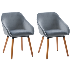 corliving ayla velvet fabric side chair in gray with wooden legs - set of 2