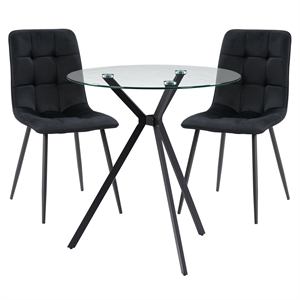 corliving lennox glass top dining set with black fabric chairs 3pc