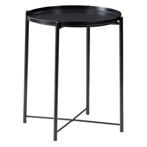 corliving ayla round black metal end table with removable tray