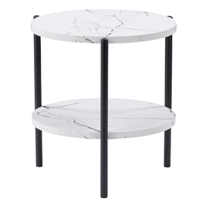 corliving ayla white marbled effect metal two tiered end table