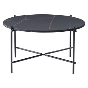 corliving ayla round black marbled effect metal coffee table