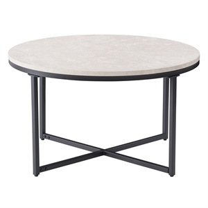 corliving ayla round gray marbled effect metal base coffee table