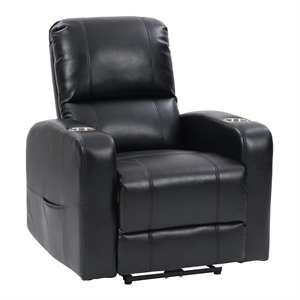 corliving oren sleek and durable black pu fabric power theatre recliner