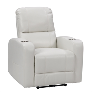 corliving oren sleek and durable white pu fabric power theatre recliner