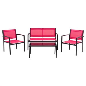 corliving everett red mesh seat and metal frame conversation set - 4pc
