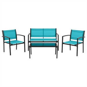 corliving everett teal blue mesh seat and metal frame conversation set - 4pc